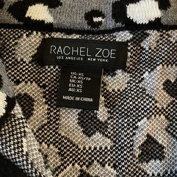 Racheal Zoe Gray and Black Cheetah Print Long Sleeve Full Zip Up Sweater - Picture 7 of 9